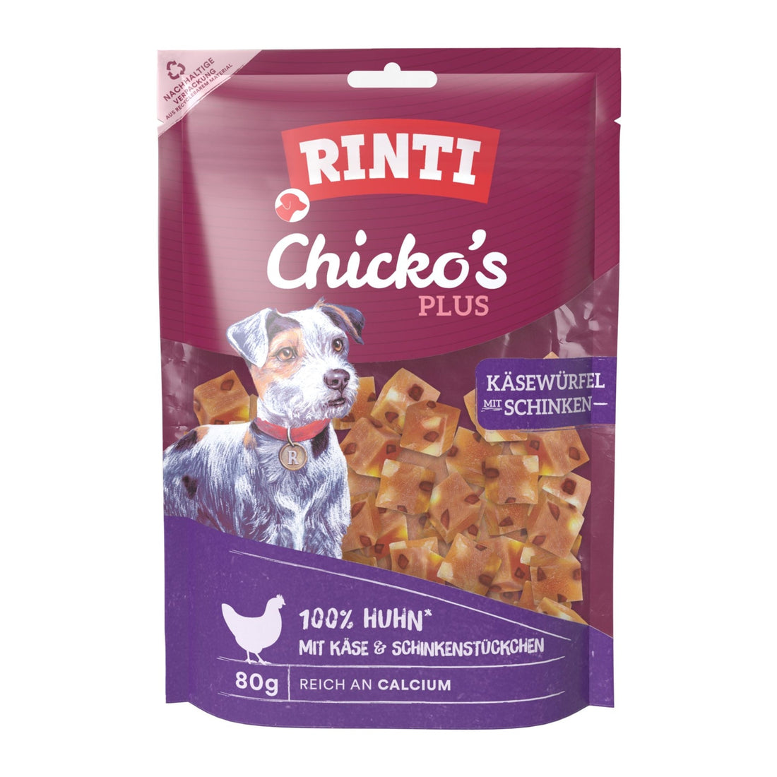 Rinti Chicko Plus Käse - Schinken - Würfel, Hundesnack - Woofshack