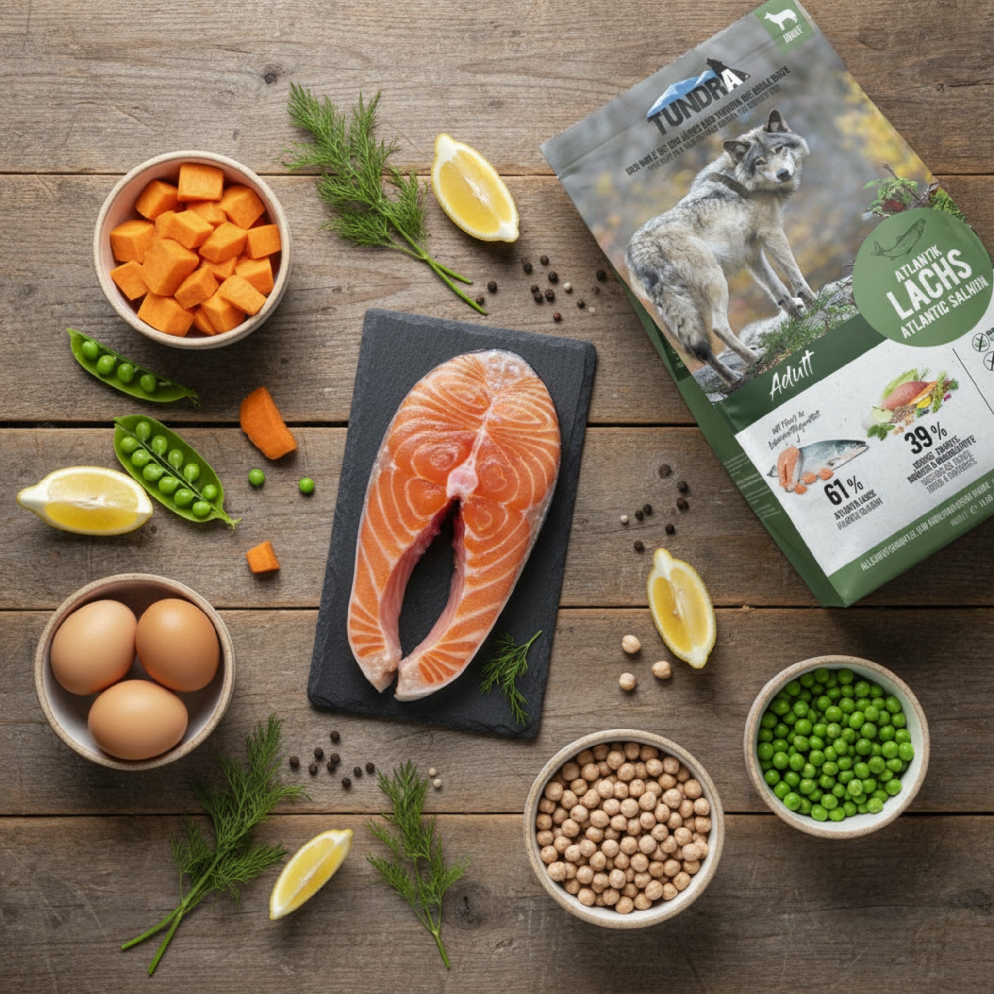 Tundra Dog Adult Atlantik Lachs - Getreidefreies Trockenfutter für gesundes Fell &amp; Vitalität - Woofshack