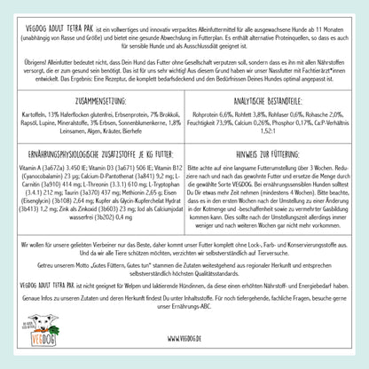 VEGDOG Adult Erbsen &amp; Haferflocken, Hunde Nassfutter - Woofshack