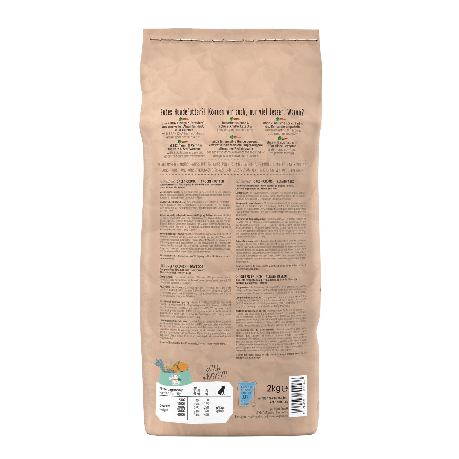 VEGDOG Adult Green Crunch, Veganes Hunde Trockenfutter