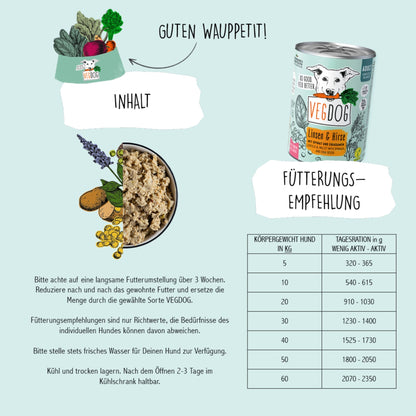 VEGDOG Adult Linsen &amp; Hirse, Veganes Hunde Nassfutter - Woofshack