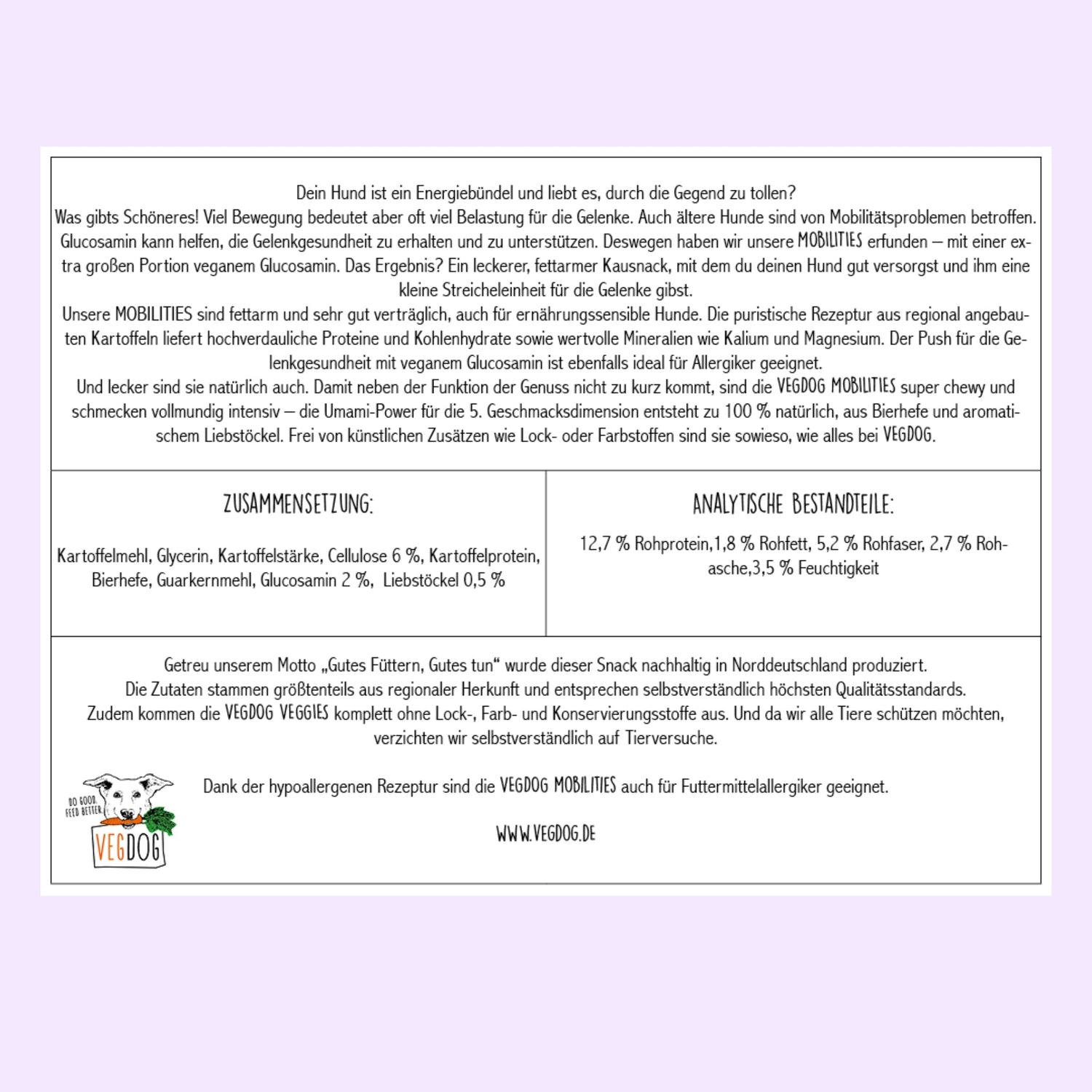 VEGDOG Mobilities - Vegane Leckerlis für die Gelenke, Hundesnack - Woofshack