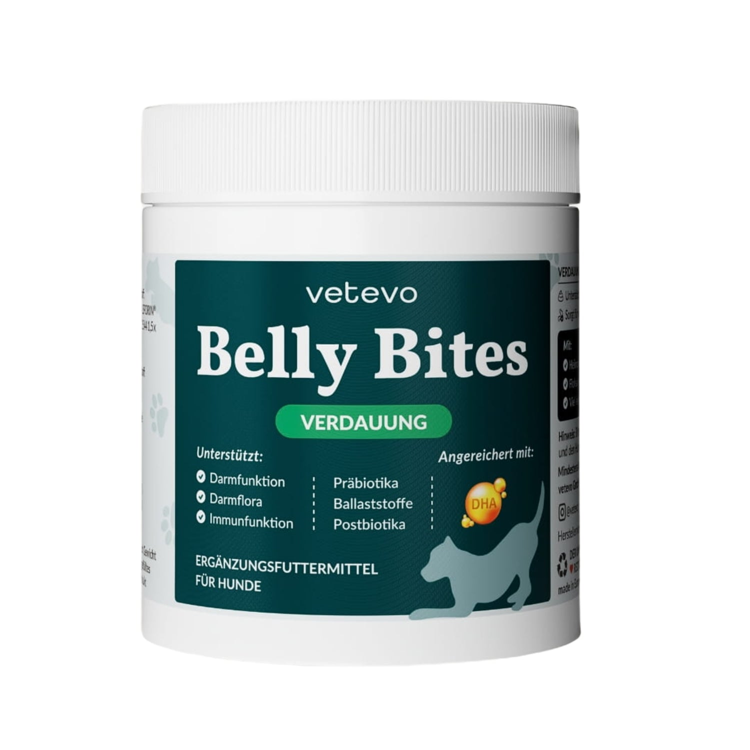 Vetevo Belly Bites 2.0 – Verdauungs-Snacks für Hunde mit Prä-, Pro- &amp; Postbiotika, Kürbis &amp; Algen | Für ein glückliches Hundebäuchlein