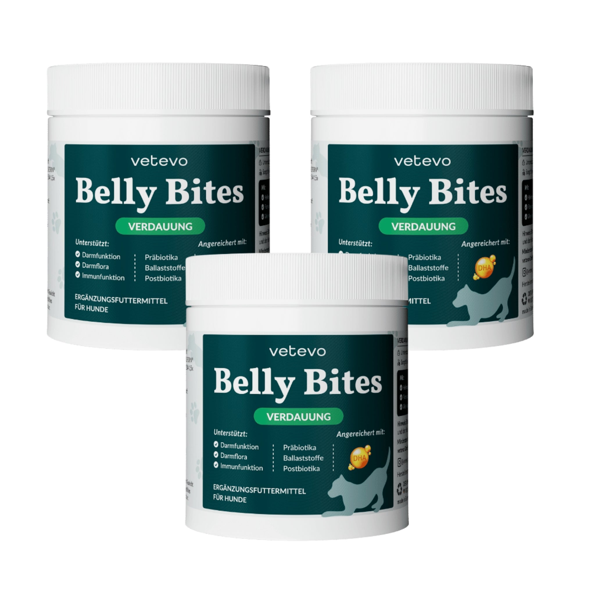 Vetevo Belly Bites 2.0 – Verdauungs-Snacks für Hunde mit Prä-, Pro- &amp; Postbiotika, Kürbis &amp; Algen | Für ein glückliches Hundebäuchlein