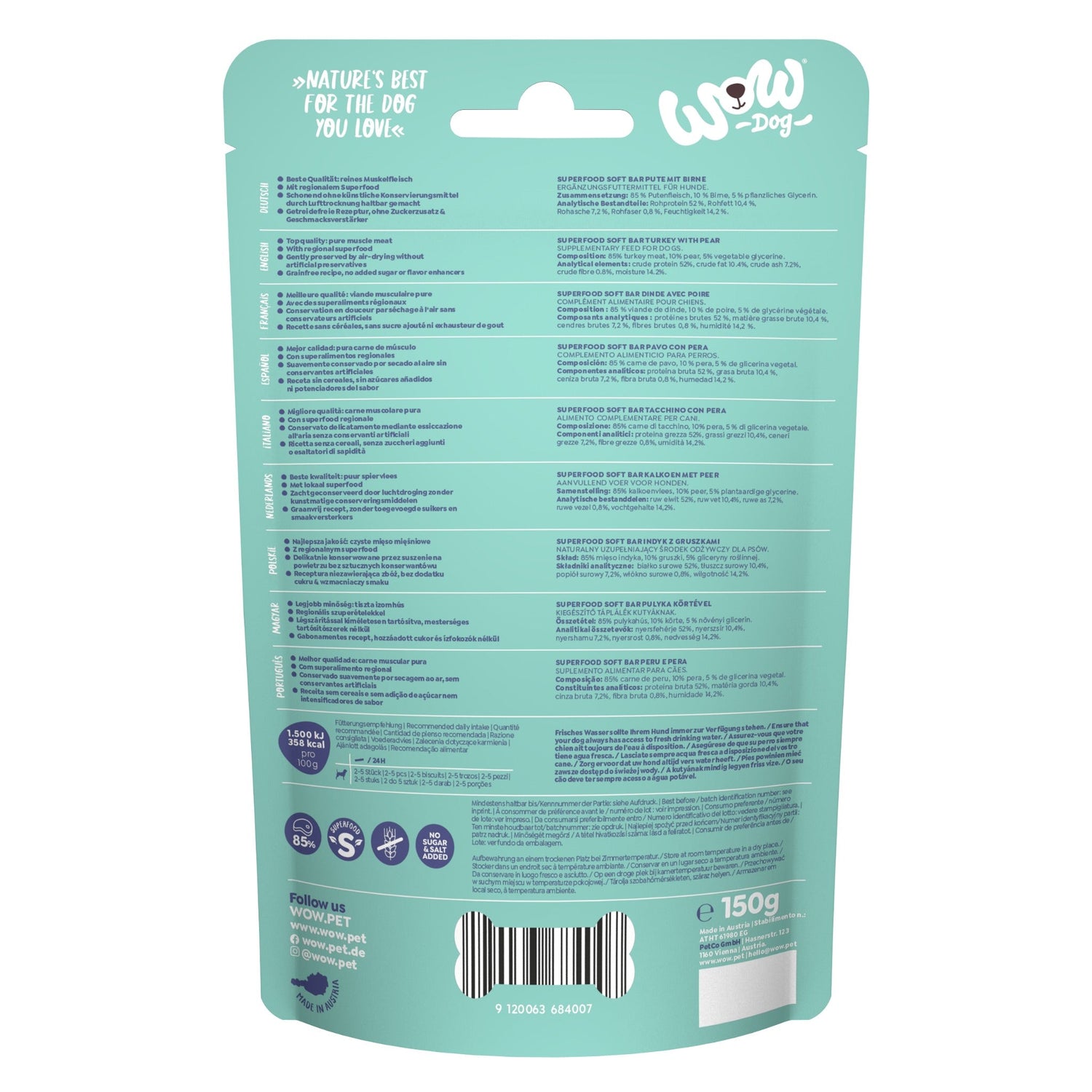 WOW Superfood Soft Bar Pute &amp; Birne - Hundesnack - Woofshack