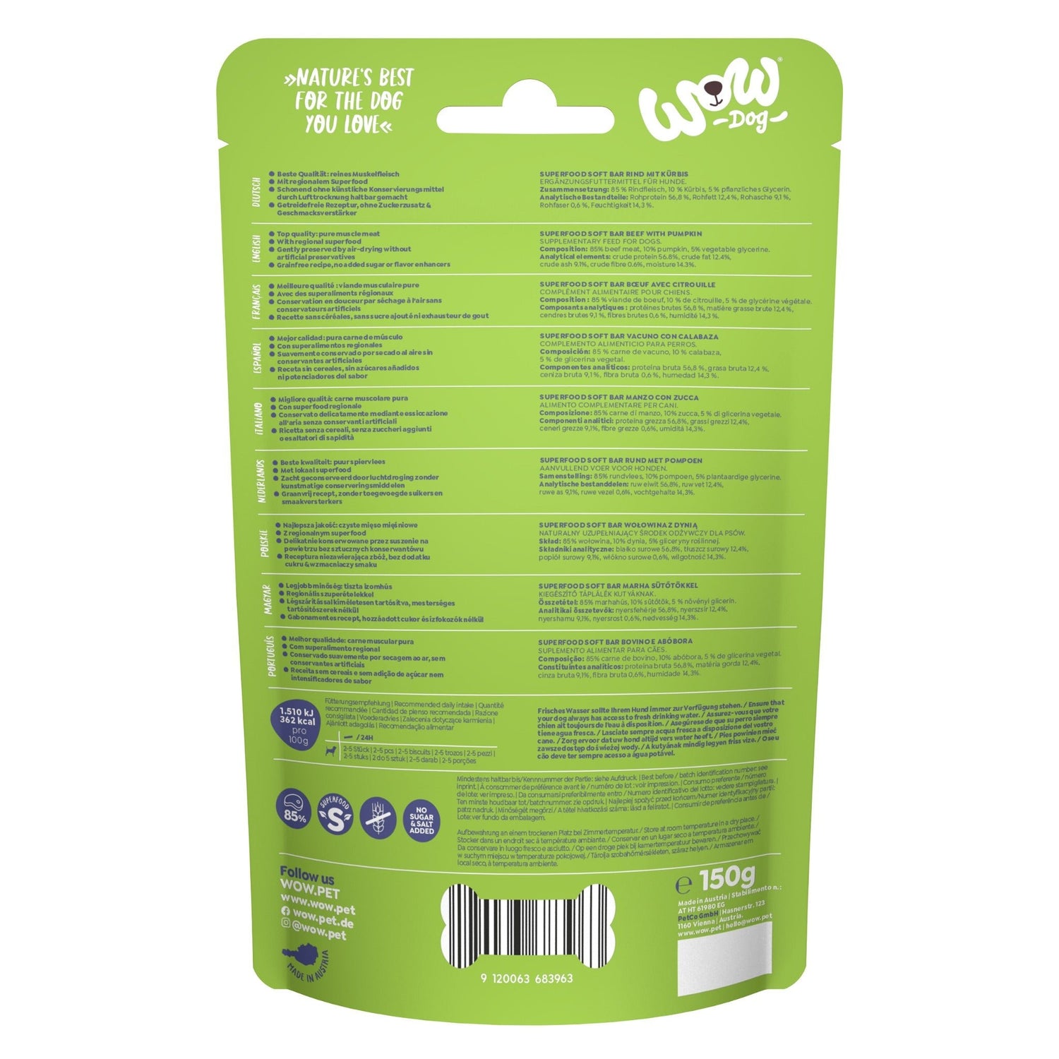 WOW Superfood Soft Bar Rind &amp; Kürbis - Hundesnack - Woofshack