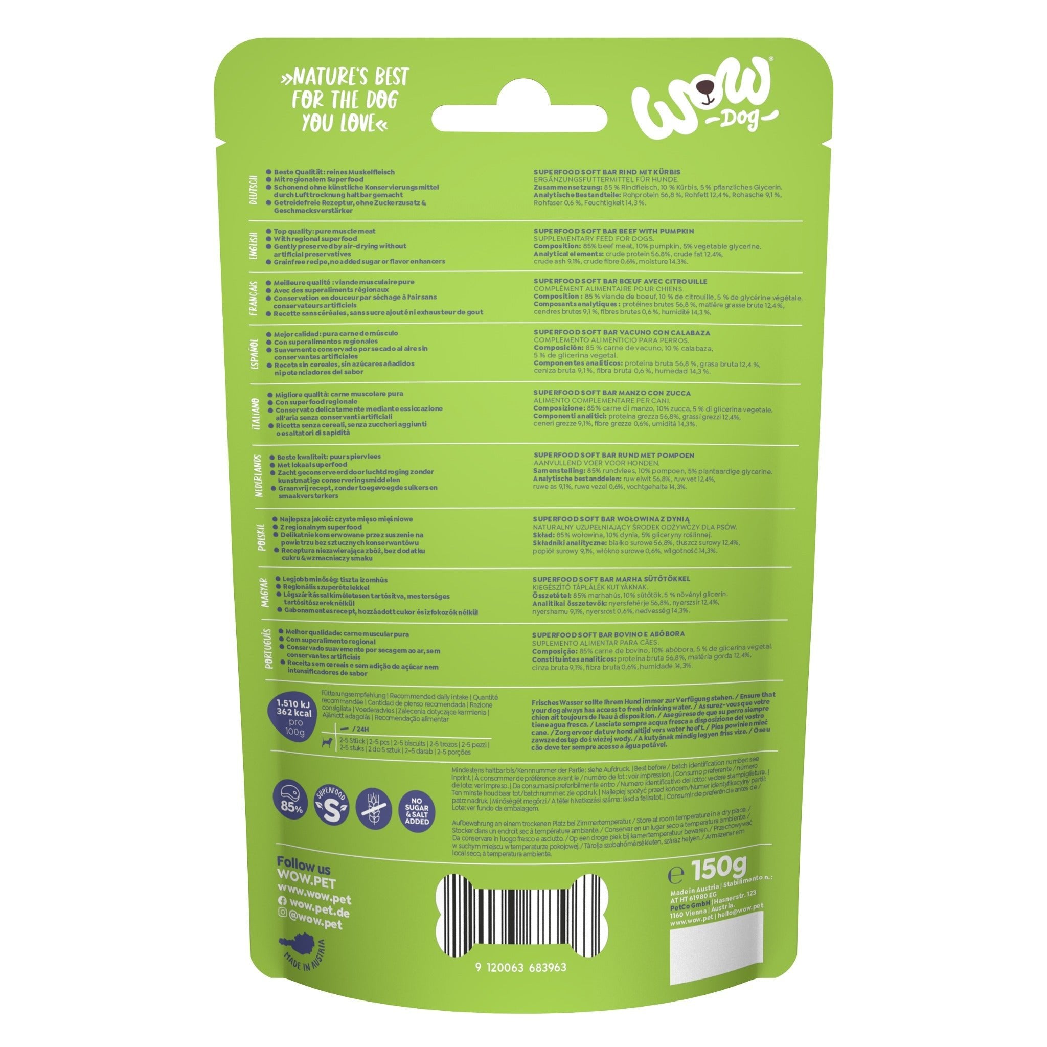 WOW Superfood Soft Bar Rind &amp; Kürbis - Hundesnack - Woofshack