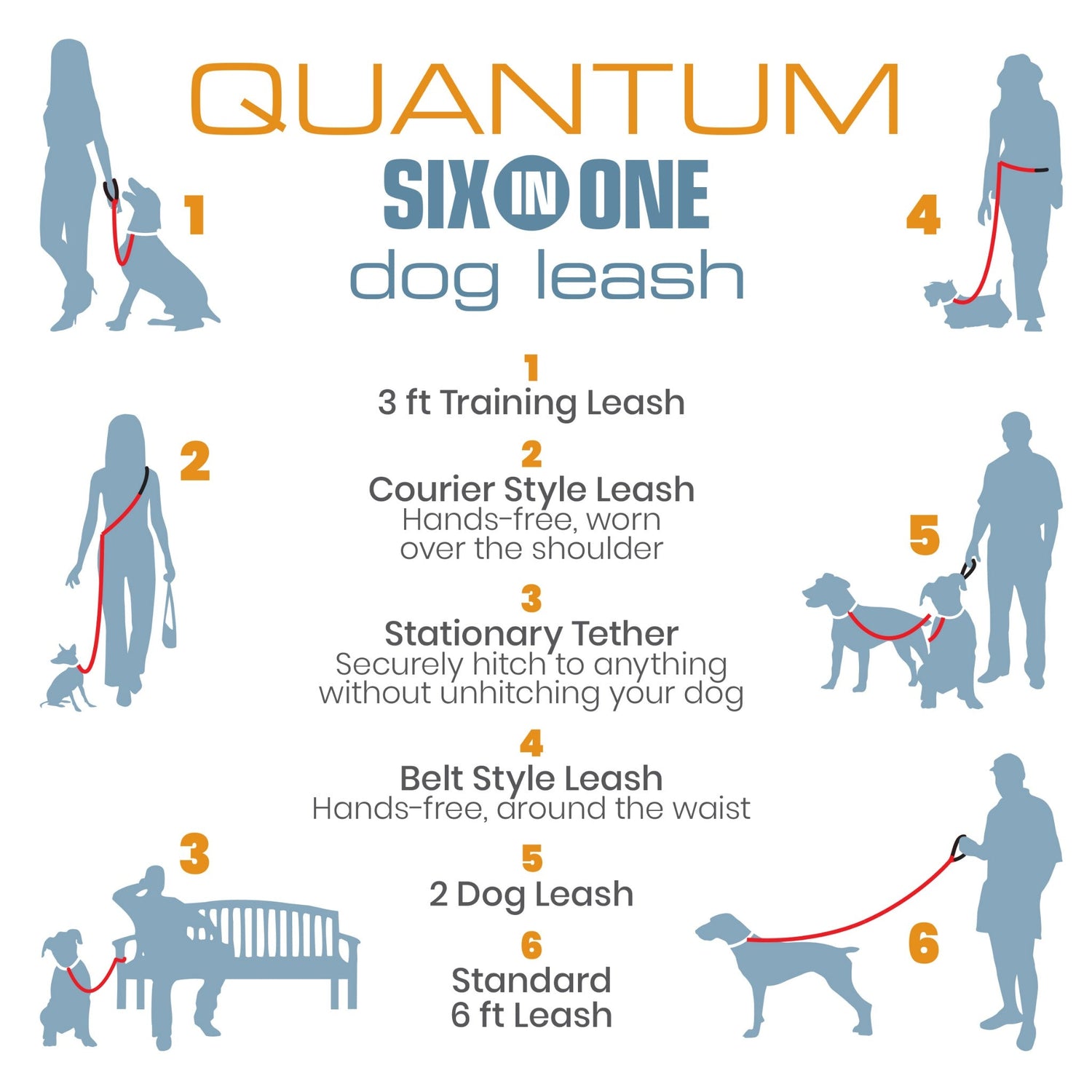 Kurgo Quantum 6-in-1 Dog Leash, Hundeleine - Woofshack