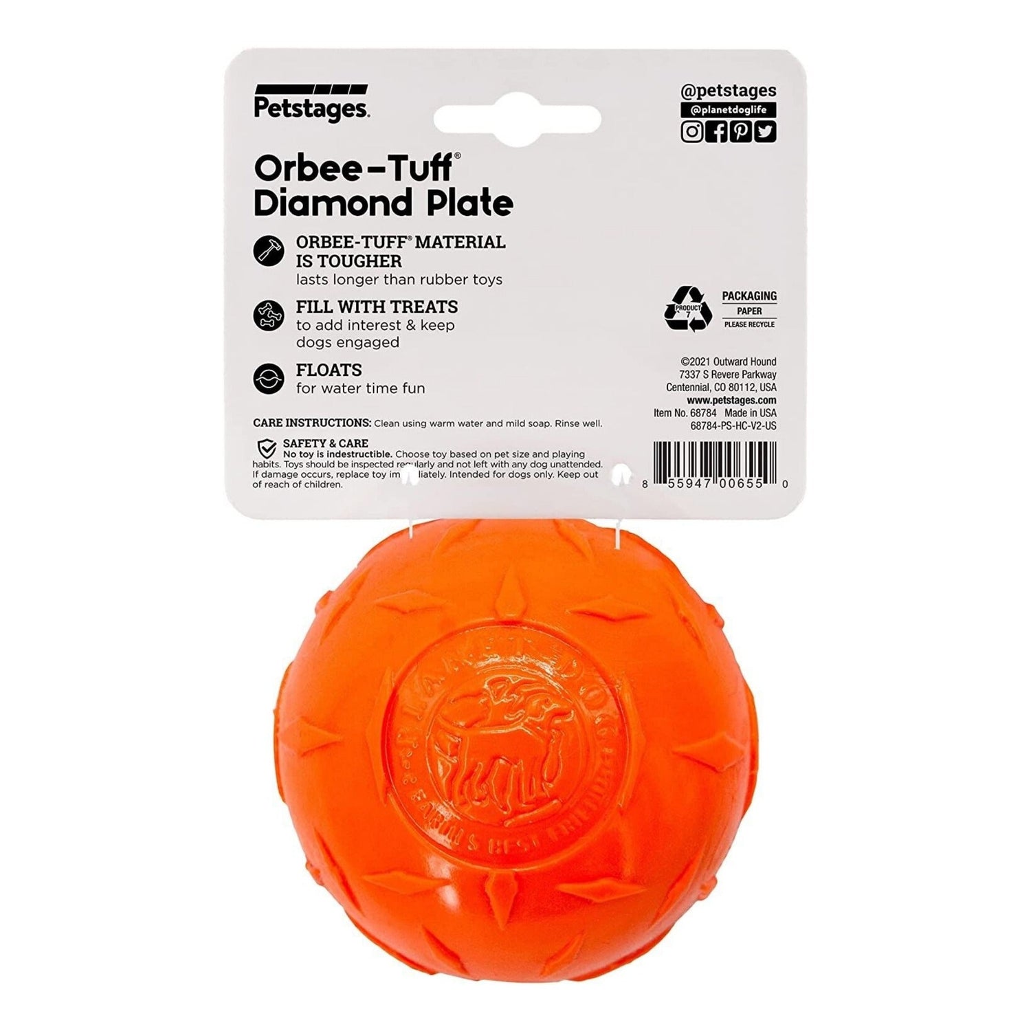 Planet Dog Orbee-Tuff Diamond Plate Ball, Hundespielzeug - Woofshack